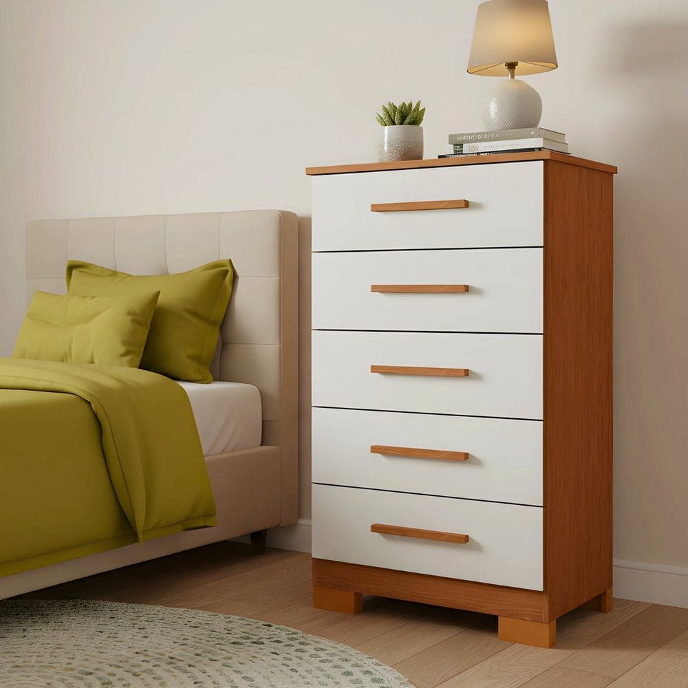 Cômoda para Quarto 5 Gavetas em MDP Carol Freijo/ Off White