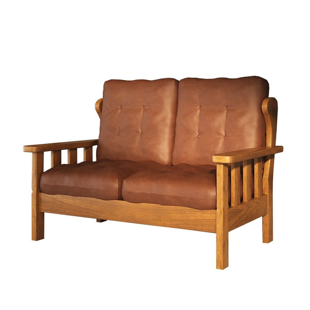 Sofá 2 Lugares com Almofadas 100% Madeira Maciça Mogno Mel