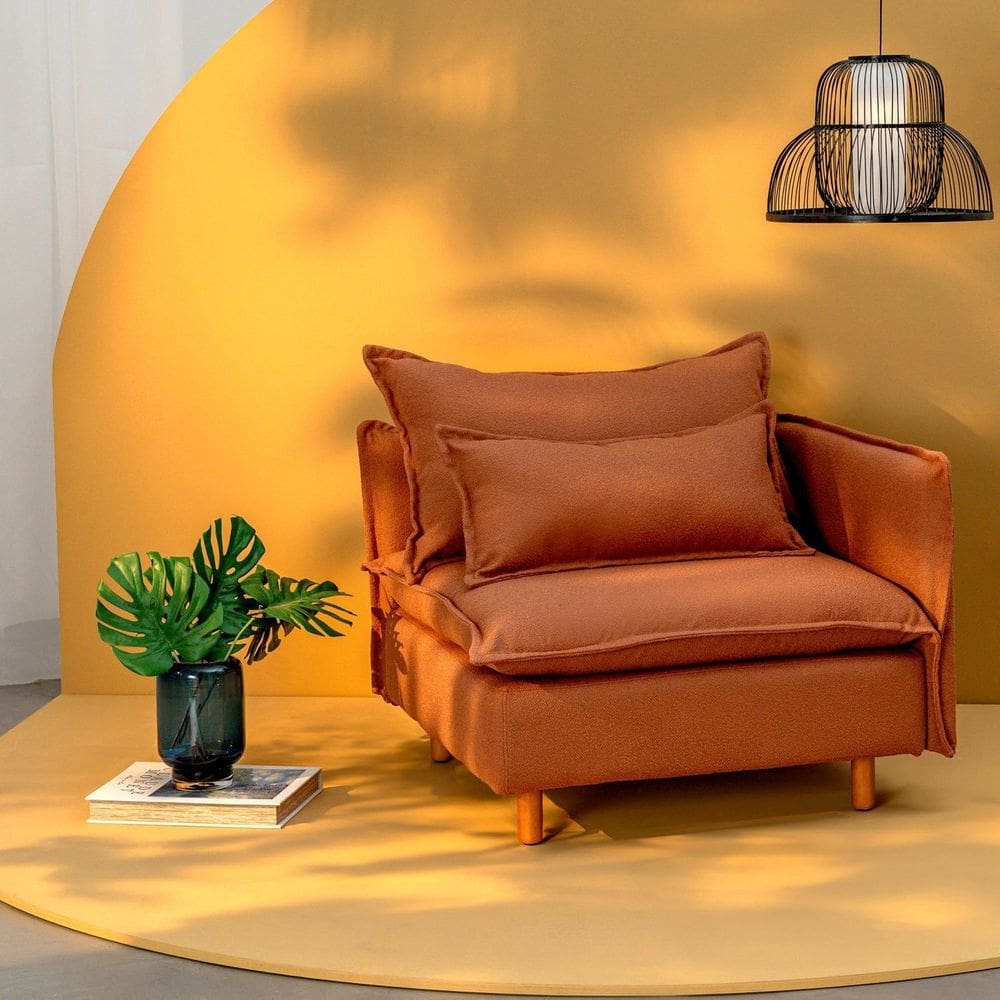 Sofá Modular Braço Lateral com Pé Madeira Sôma Cabecasa Madeiramadeira Mocha Mousse