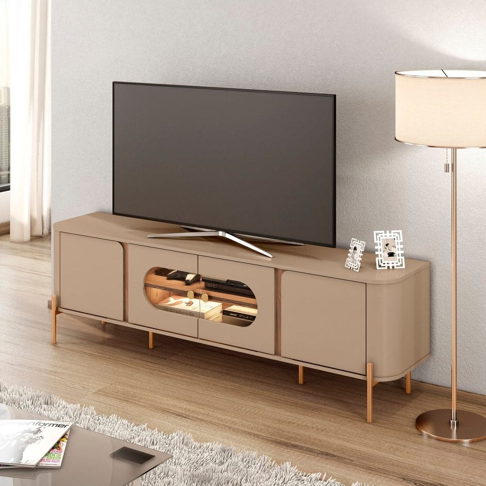 Rack para Tv 75 Polegadas com Led Bordas Arredondadas Juquehy Cinza/Freijó