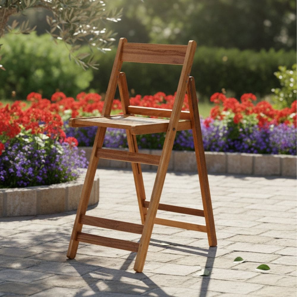 Cadeira Bistrô Dobrável em Madeira Eucalipto Verniz Marrom