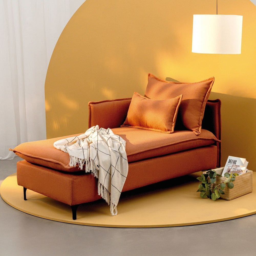 Sofá Modular Chaise Braço Lateral Com Pé Metal Sôma CabeCasa MadeiraMadeira Mocha Mousse