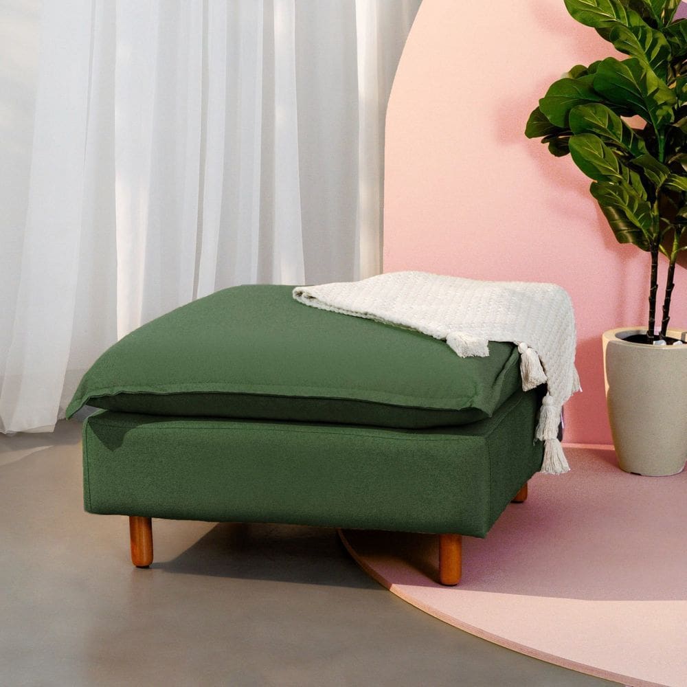 Puff Modular com Pé Madeira Sôma Cabecasa Madeiramadeira Verde