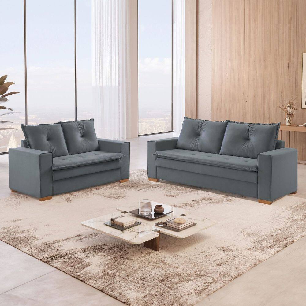 Conjunto Florianópolis 3x2 Lugares Veludo Cinza