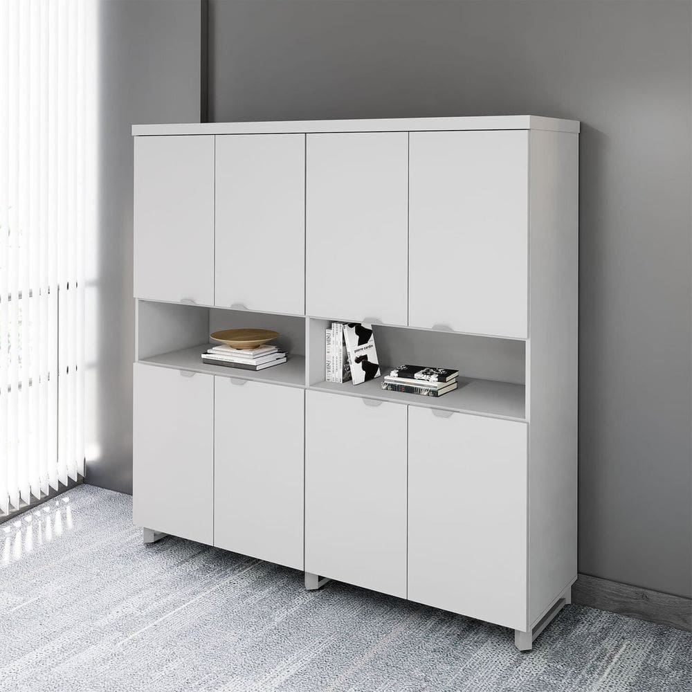 Armário Estante Para Escritório com 8 Portas de Abrir e 2 Nichos F5 Office Cinza