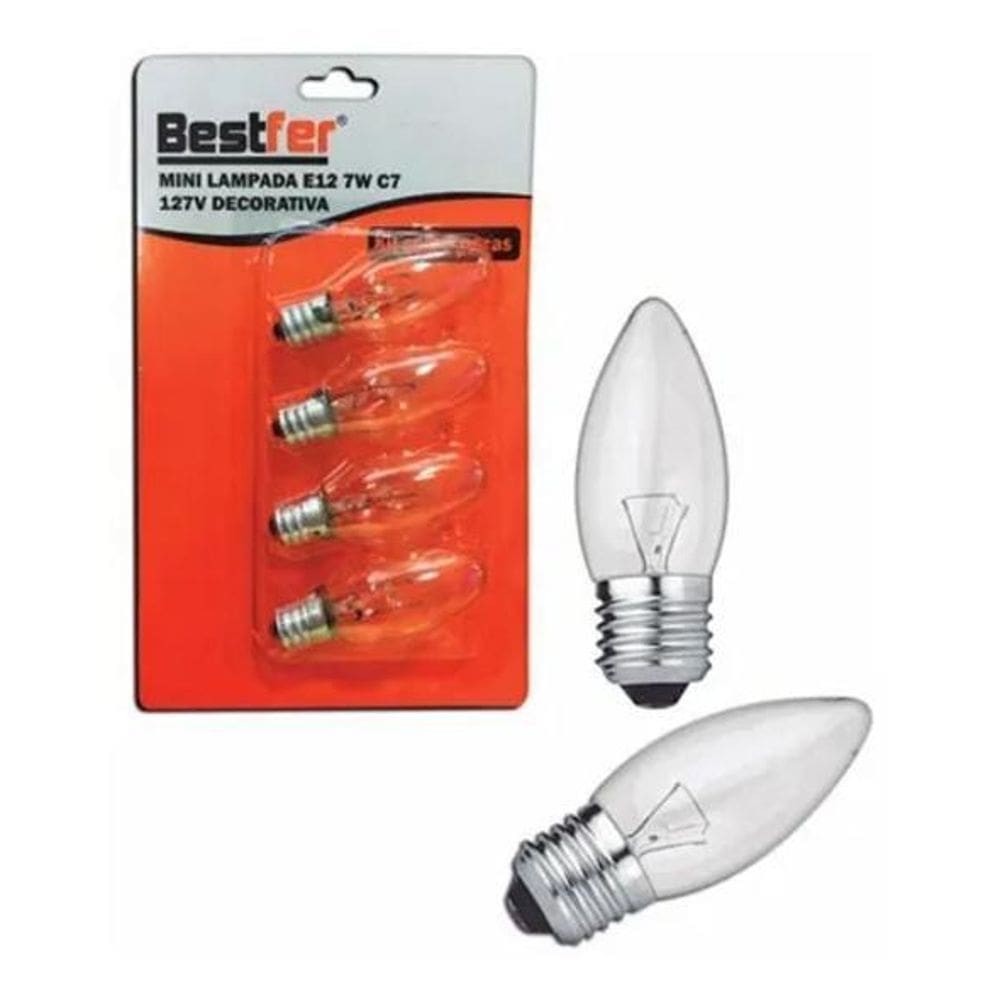 10X Lampada Mini Decorativa E12 7W Com 4 Pecas