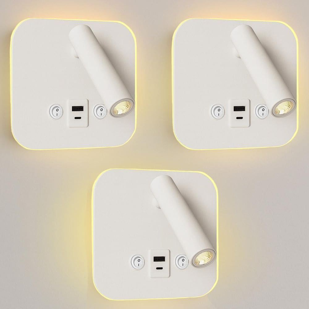 3 Arandela Spot Led Foco Móvel Usb E Usb-C Cabeceira Bet83