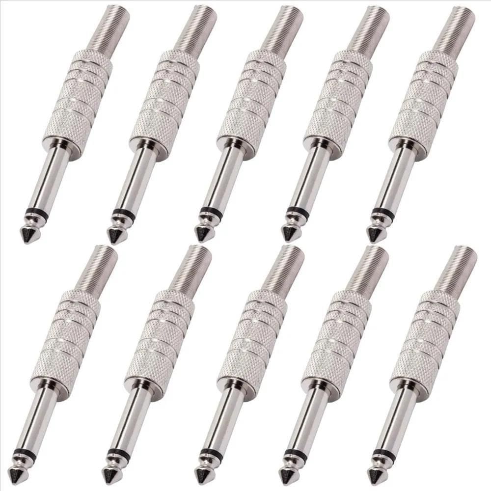10X Kit 10 Plug P10 Conector Mono Metálico Guitarra Violão