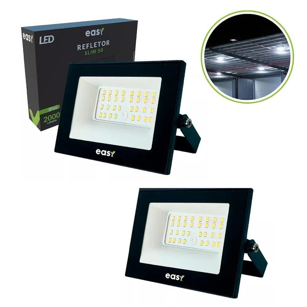 10X Kit 2 Refletor Led 50W 6500K Branco Frio - Easy Cor Da