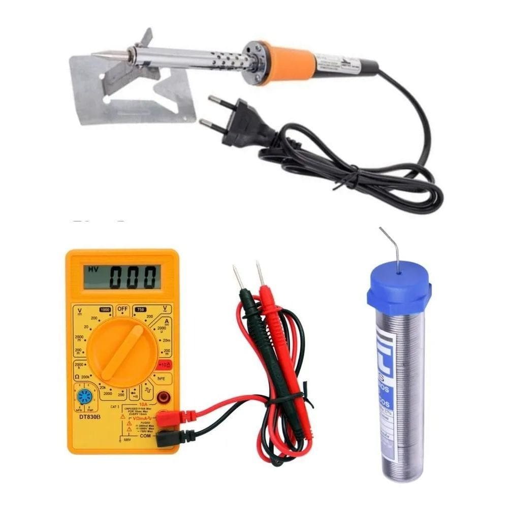 10X Kit Ferro De Solda 60W Com Estanho Suporte E Multimetro