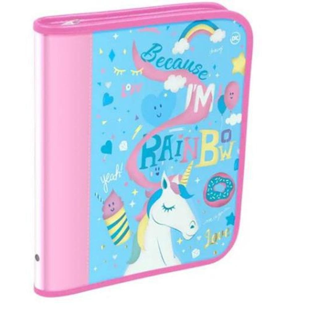 Fichário Universitário Com Zíper Unicórnio Azul Dac