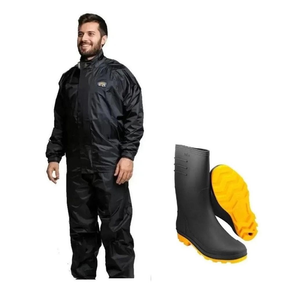 Capa De Chuva California Nylon G + Bota Solado Amarelo 39