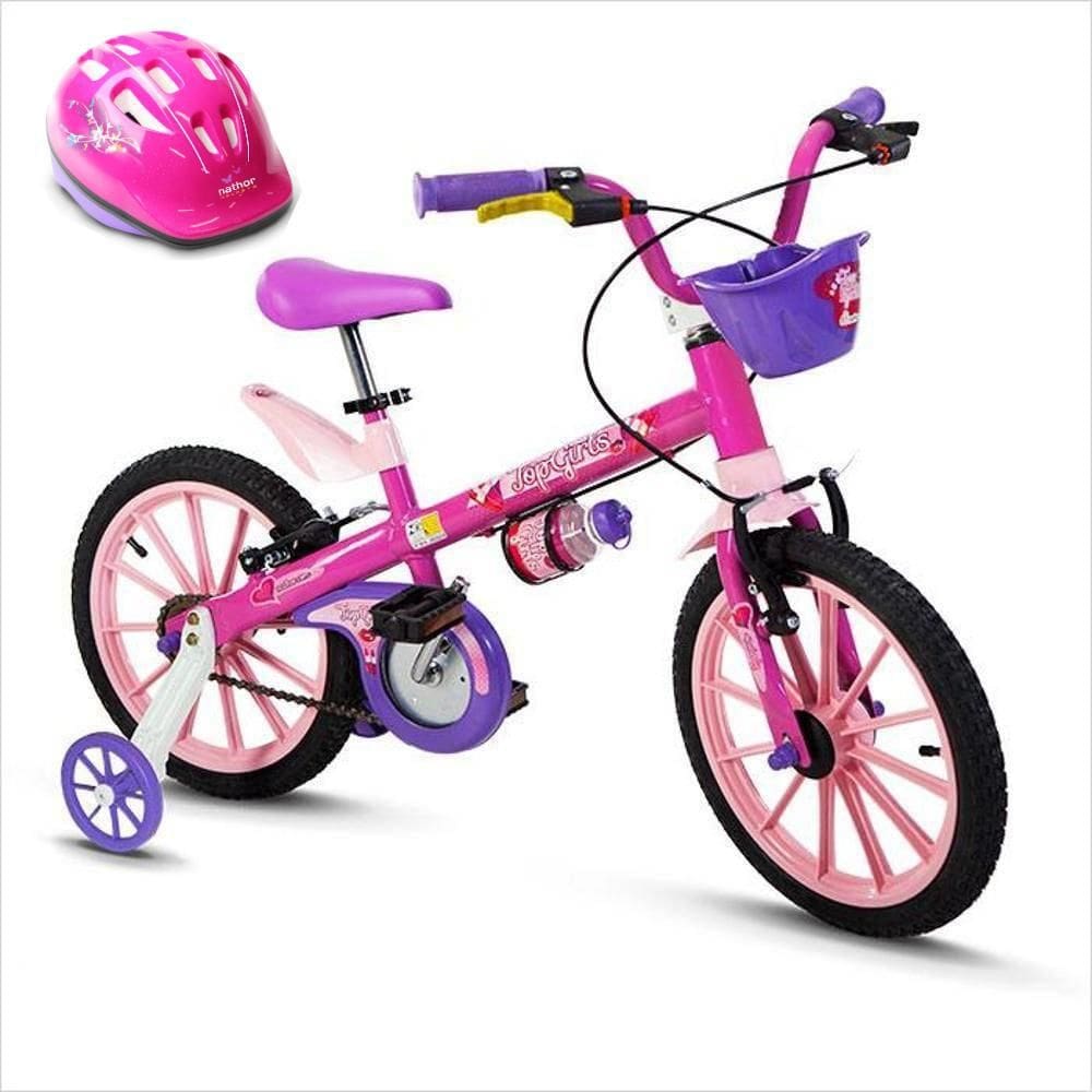Bicicleta Para Menina Top Girls Aro 16 Com Capacete Rosa