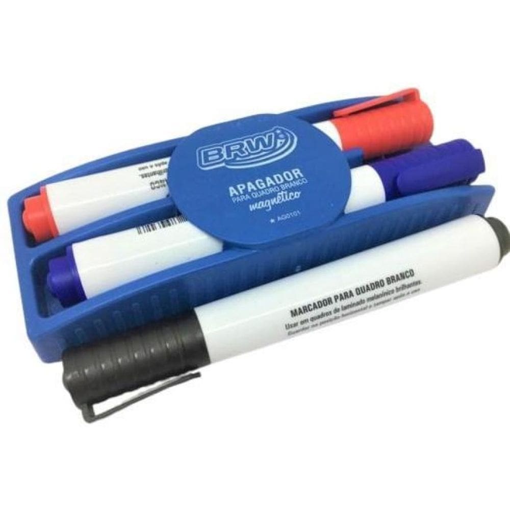 Kit 3 Marcadores Para Quadro Branco + Apagador Magnético