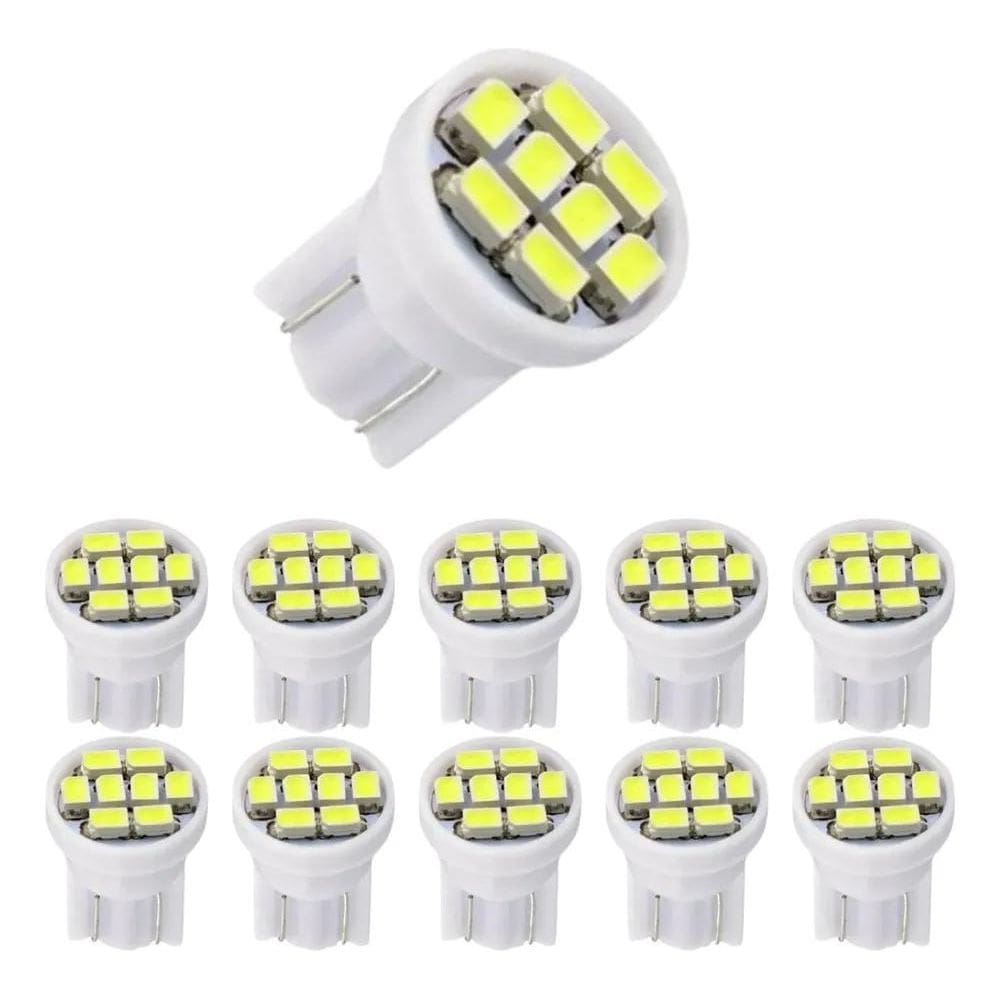 10X Kit 100 Lampada T10 8 Led Branca Pingo Luz 6000K Atacad