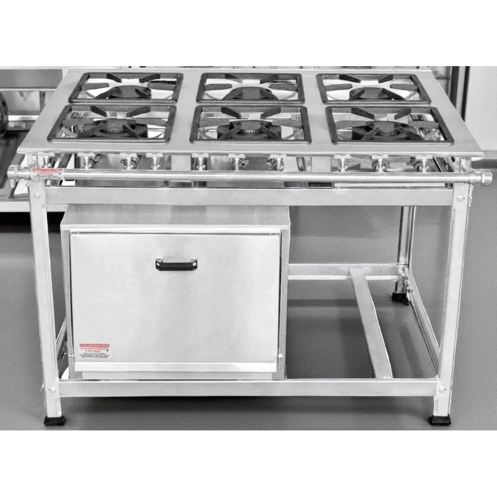 Fogão Industrial 6 Bocas 40x40 em Aço Inox com Forno Leona