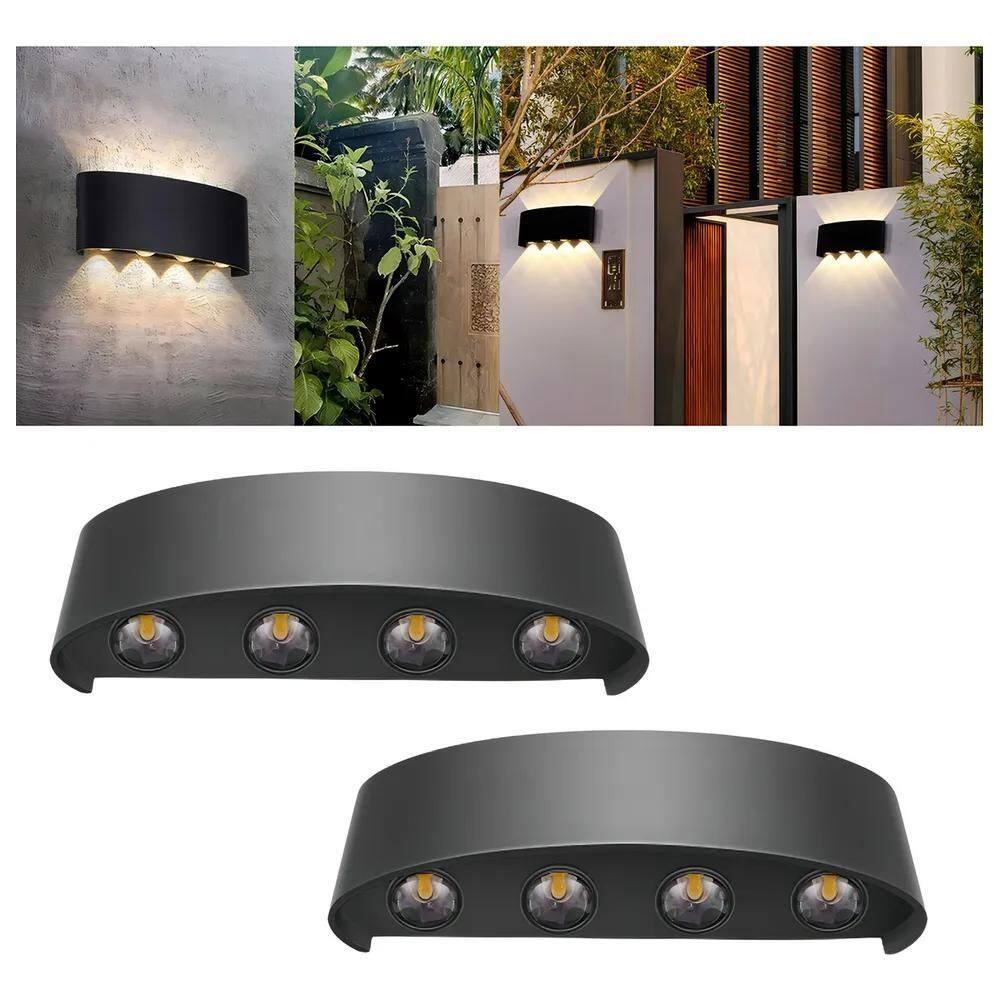 10X 2 Luminárias Arandela Meia Lua Preta 8W E 8 Fachos De
