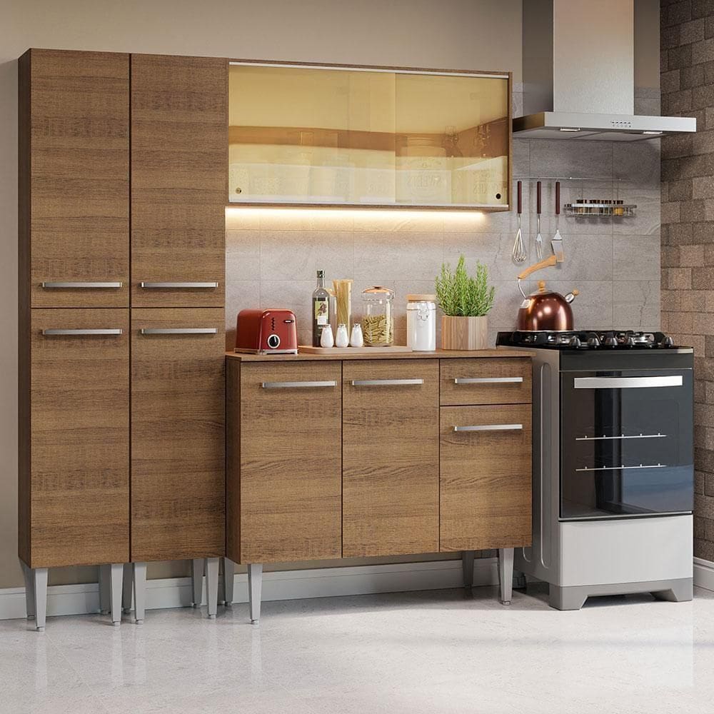 Armário De Cozinha Compacta 169cm Rustic Emilly Madesa 09 Rustic Rustic