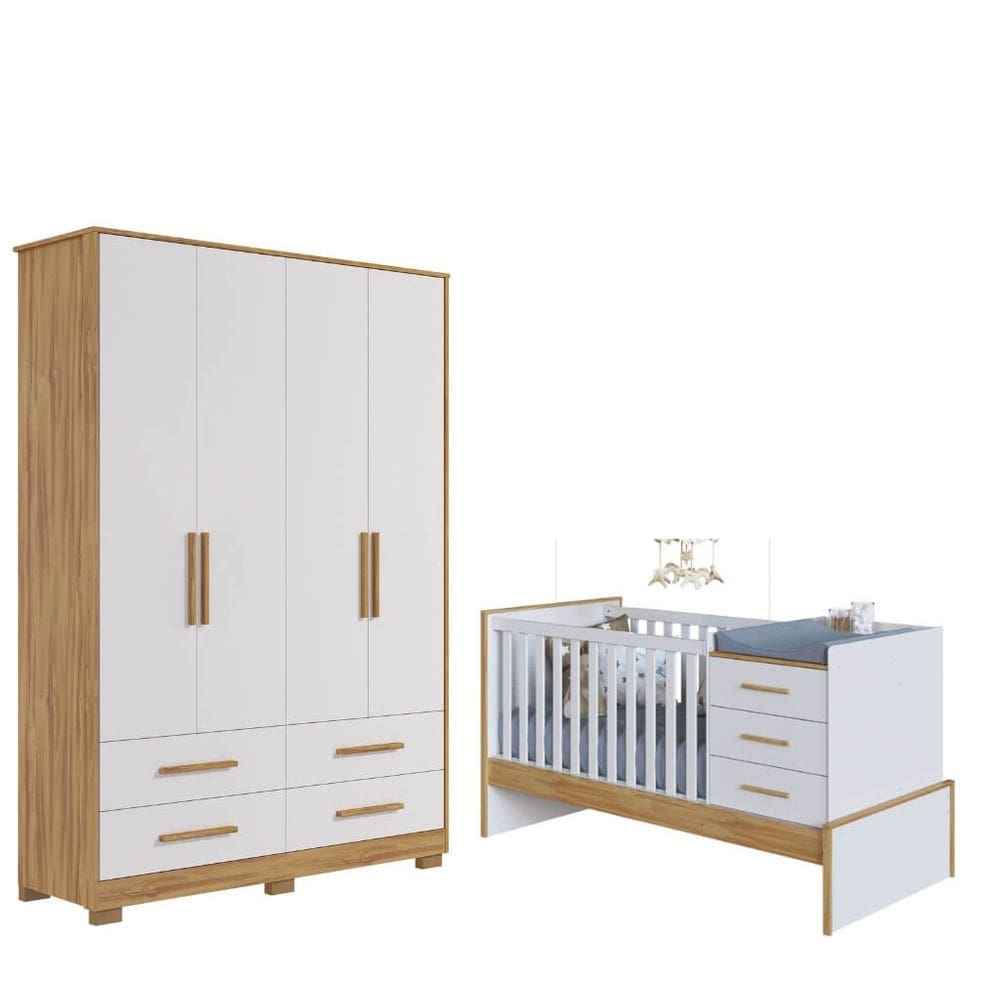Quarto Completo Bebe Moveis Peroba Berço Multifuncional Charlo MDF