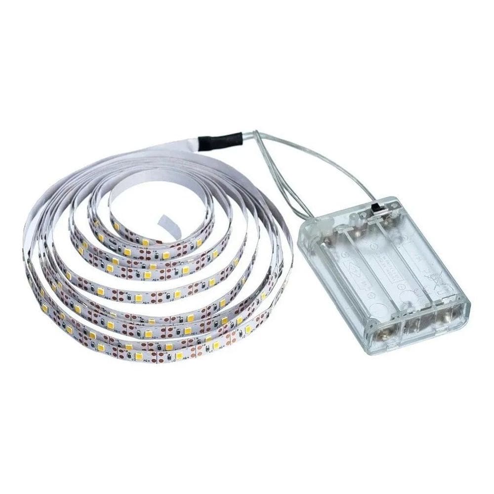 10X Fita Led 2 Metros Luz Branco Quente Sem Fio Com Suporte