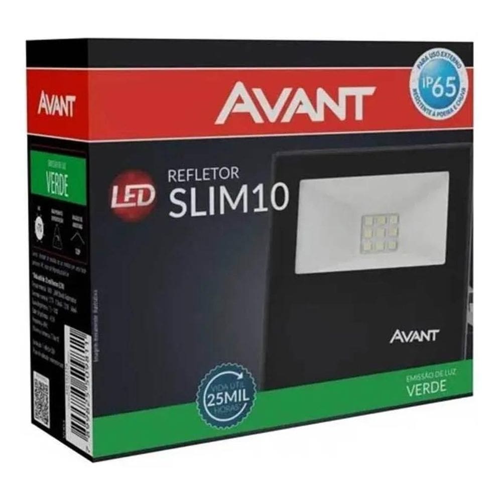 10X Refletor Led Slim 10W Verde Ip65 A Prova D`Água Preto A
