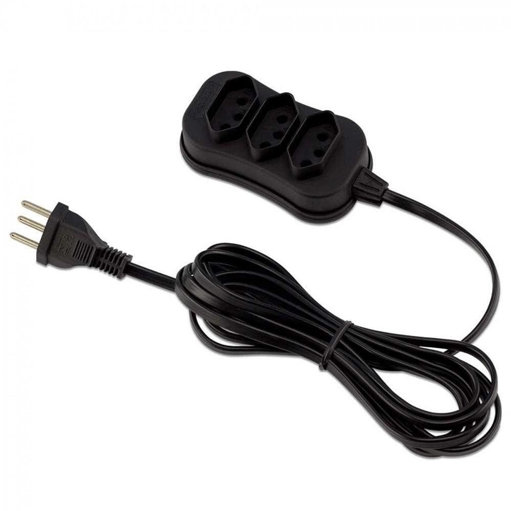 Extensão 3 Tomadas Slim Tripolar Preto 3 Metros - 0180200253 - Forceline Extensao 3t Slim Tripolar Pt 3m Forcelin