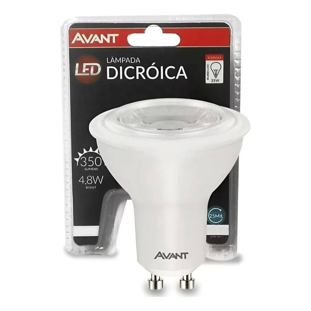 10X Lâmpada Led Dicróica 4,8W Gu10 Mr16 3000K Ou 6500K Avan