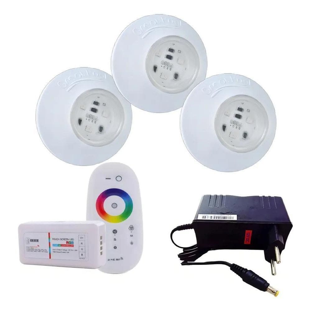 10X Kit 3 Led Para Piscina Smd Rgb 95Mm + Módulo E Fonte