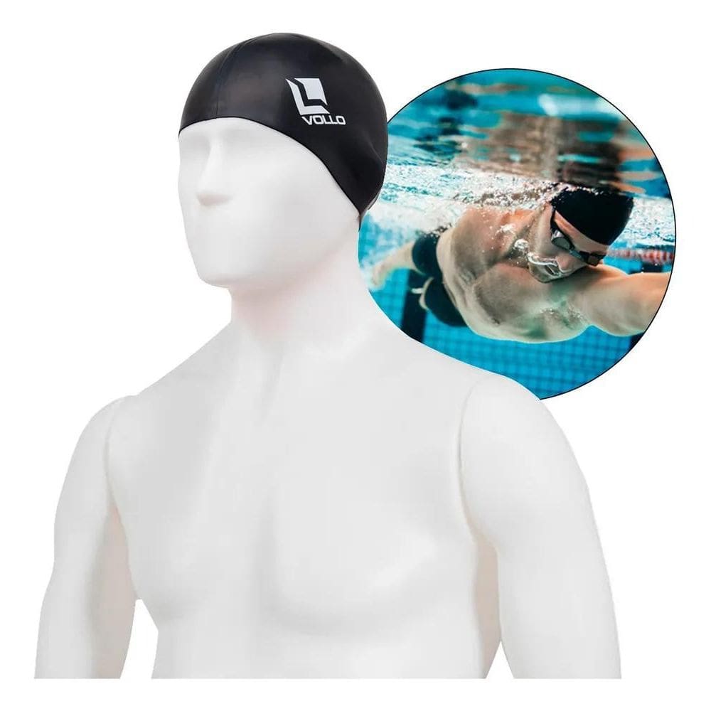 10X Touca De Natação De Silicone Preta Vollo Piscina Praia