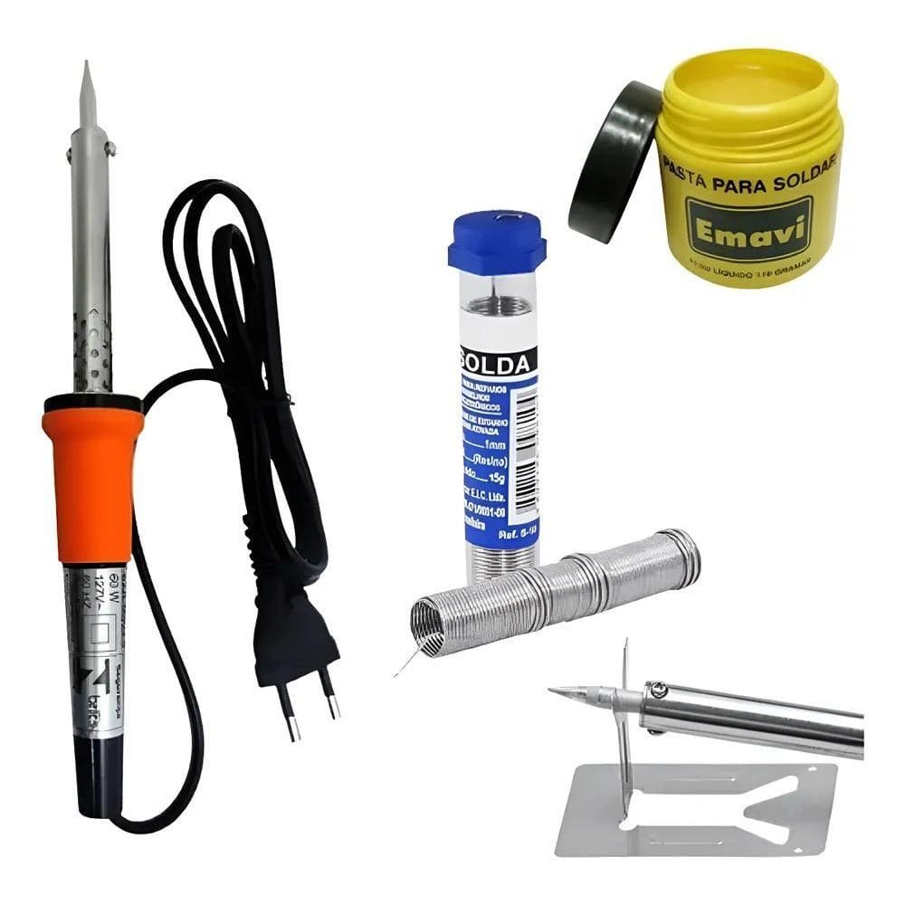10X Kit Ferro De Solda Soldador Estanho Pasta Solda