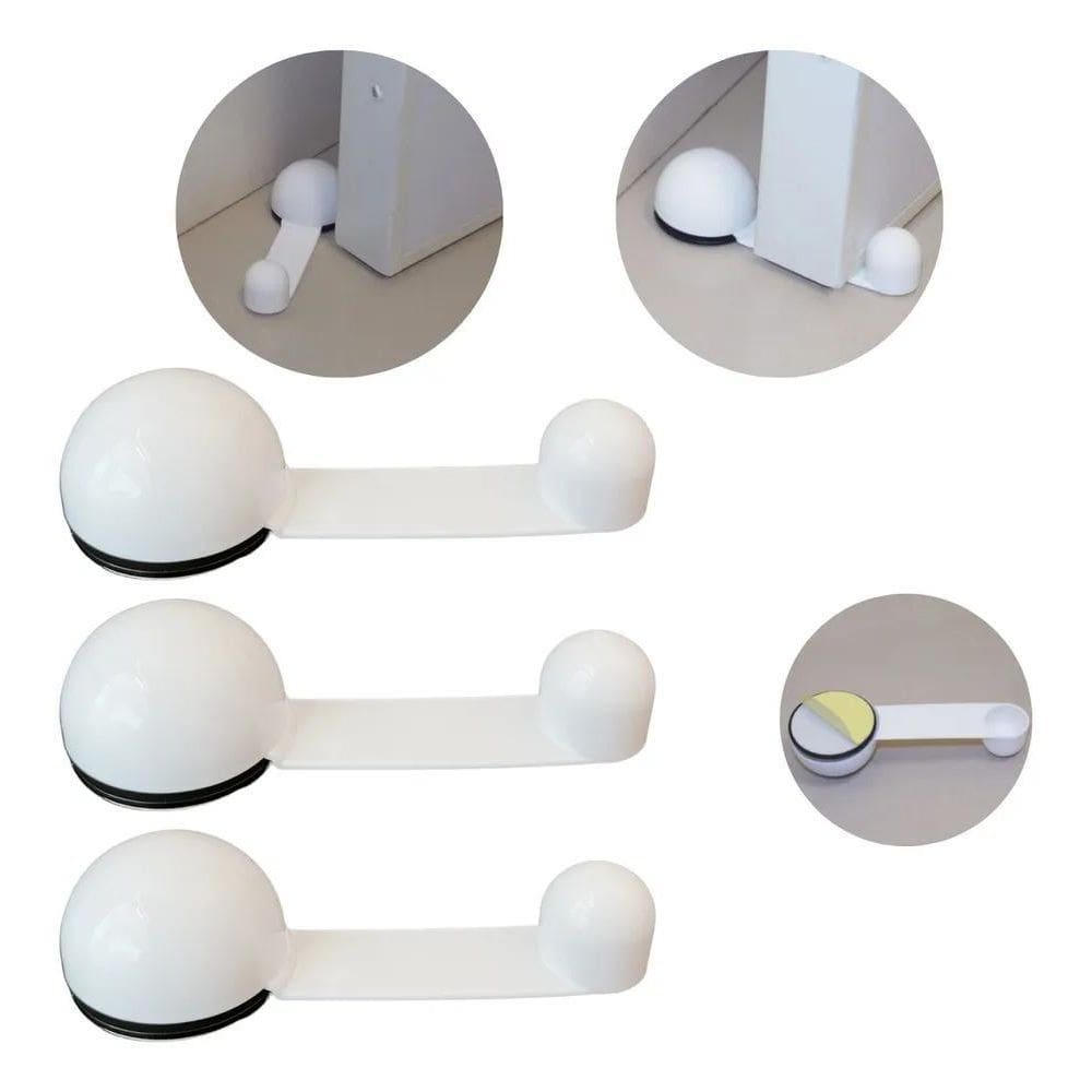 10X Kit 3 Unid. Trava Porta Segurador Sem Parafuso Porta Tr