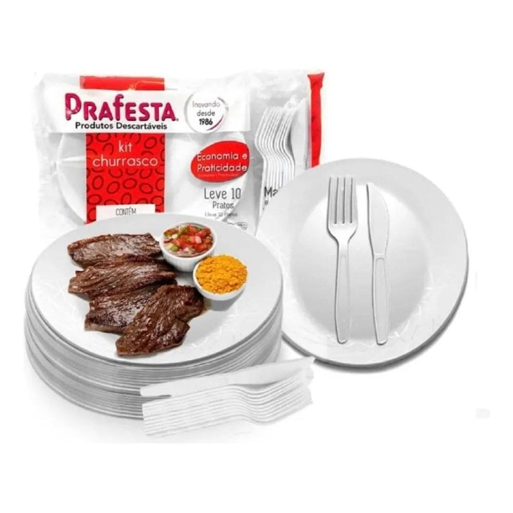 10X 30 Kit Churrasco Faca Garfo Prato Descartável 90 Un