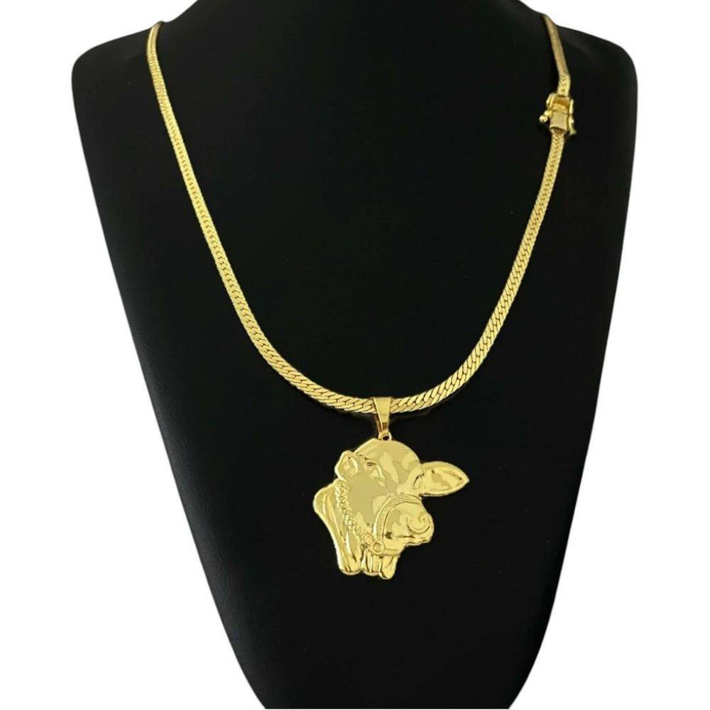 Cordão Grumet Laminado 4Mm + Pingente Boi - Banhado A Ouro