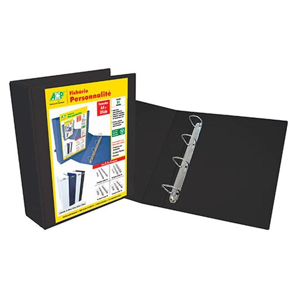 Fichário revestido Cristal A4 preto 75mm 4754PT ACP