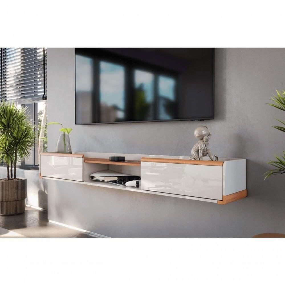 Bancada Suspensa Atlas 1.8 Suporte P- Decoração E Eletrônicos Off White Perolizado-jequitiba