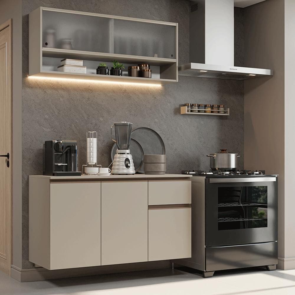 Armário De Cozinha Compacta 120 Cm Suspensa Nice Madesa 04 Crema