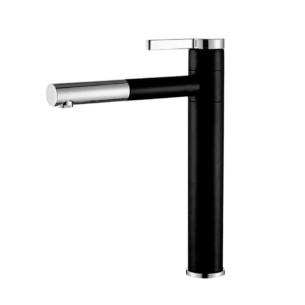 Torneira Lavatório Monocomando Bica Alta Móvel Preto E Inox