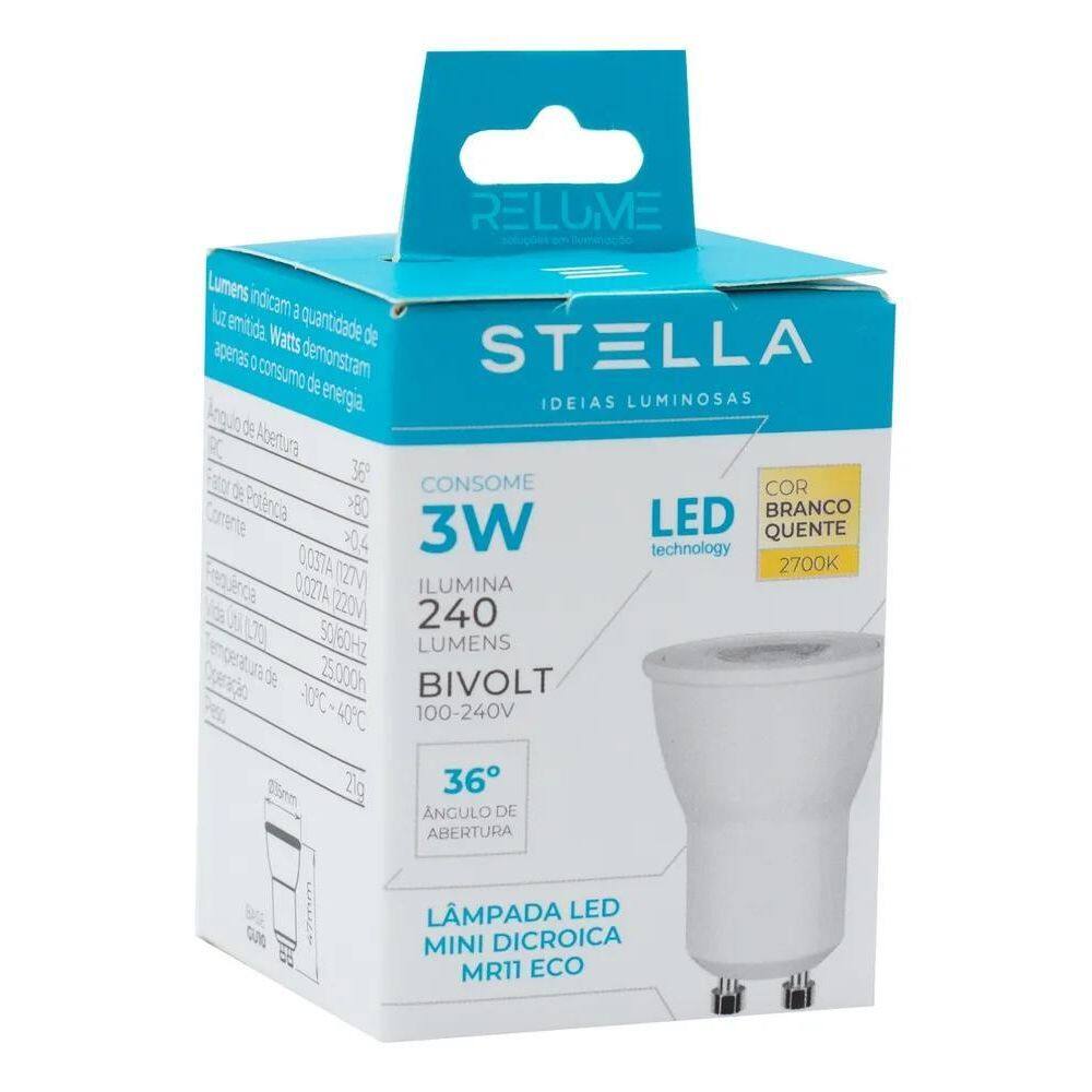 10X Lâmpadas Mini Dicroica Led Mr11 Gu10 3W Sth8513 Stella