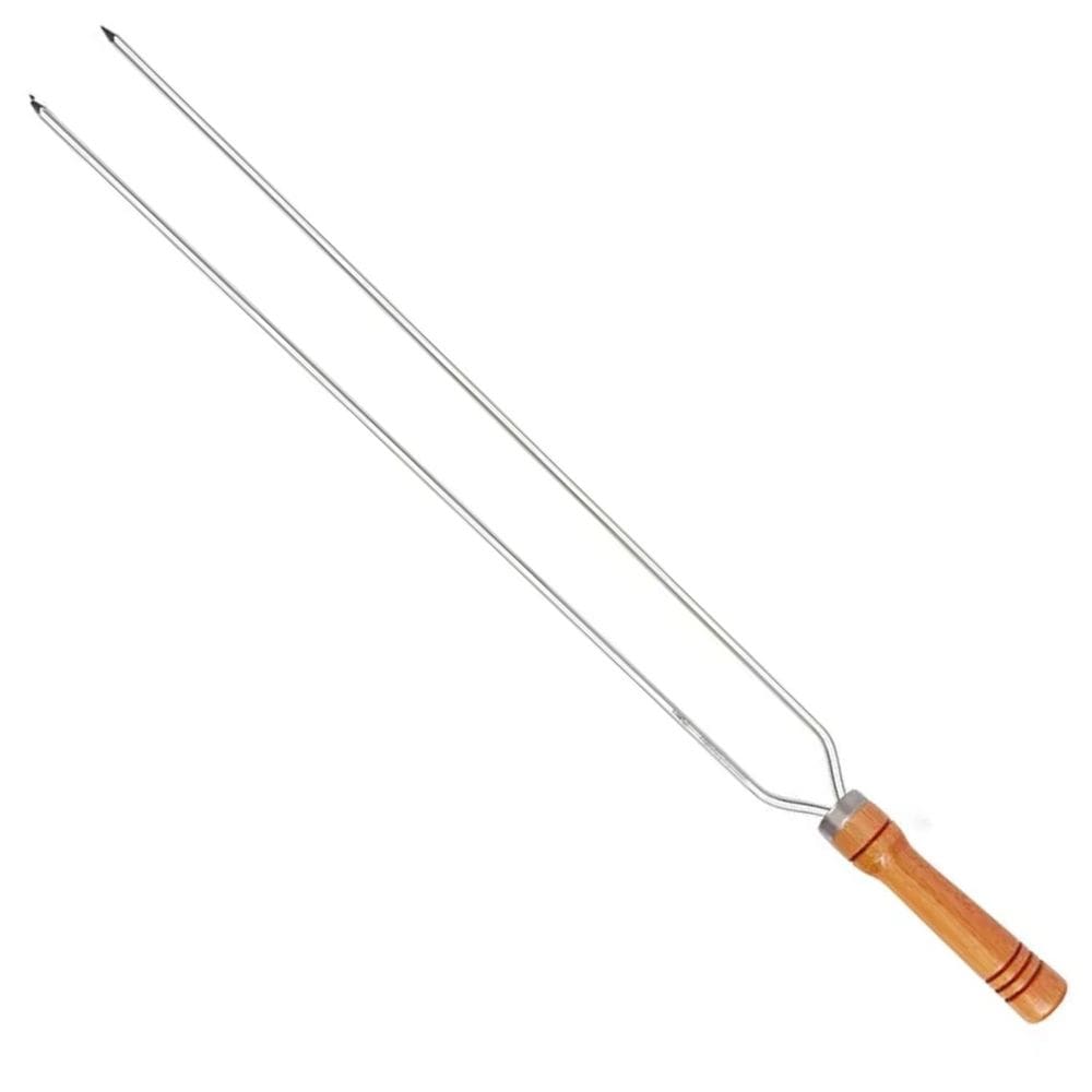 Espeto Duplo Para Churrasco 70Cm Alumínio Cabo Madeira Mor