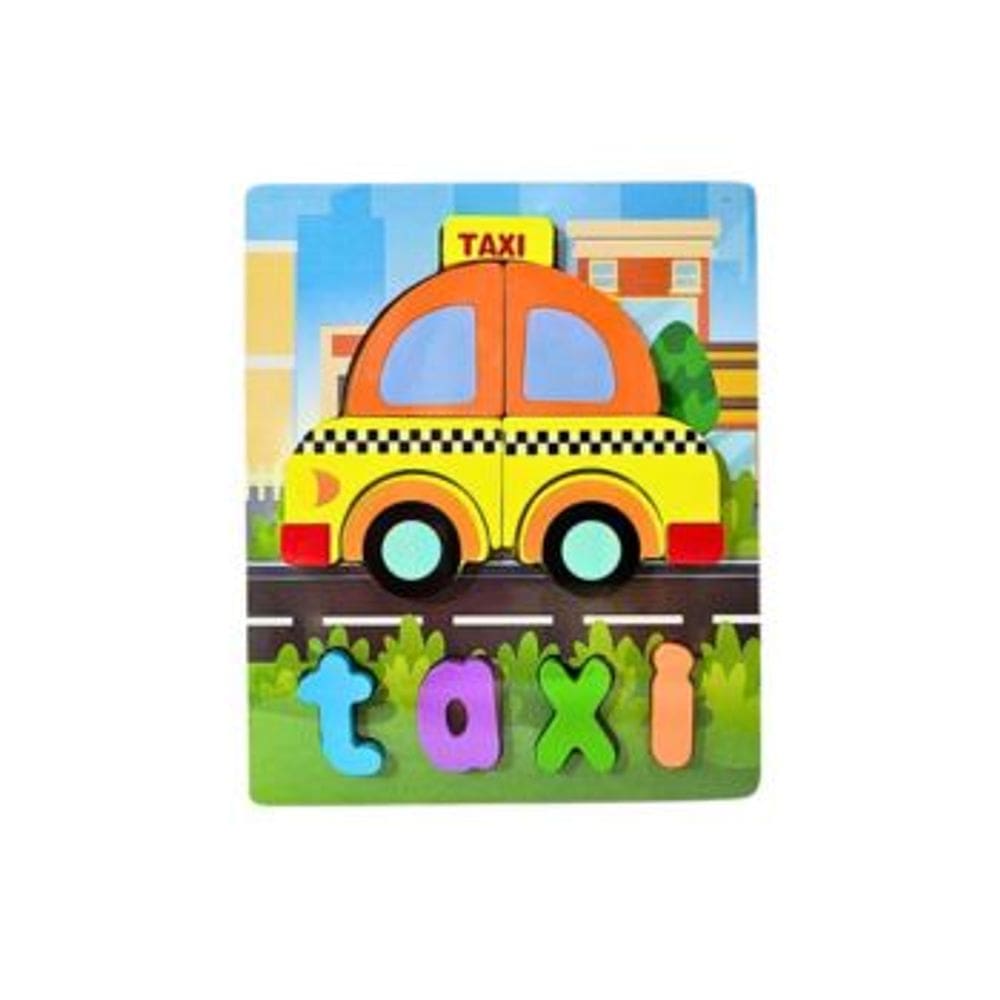 Quebra Cabeca Figura e Palavra MDF Toymix Taxi 12 Pecas Brinquedo Educativo Recreativo