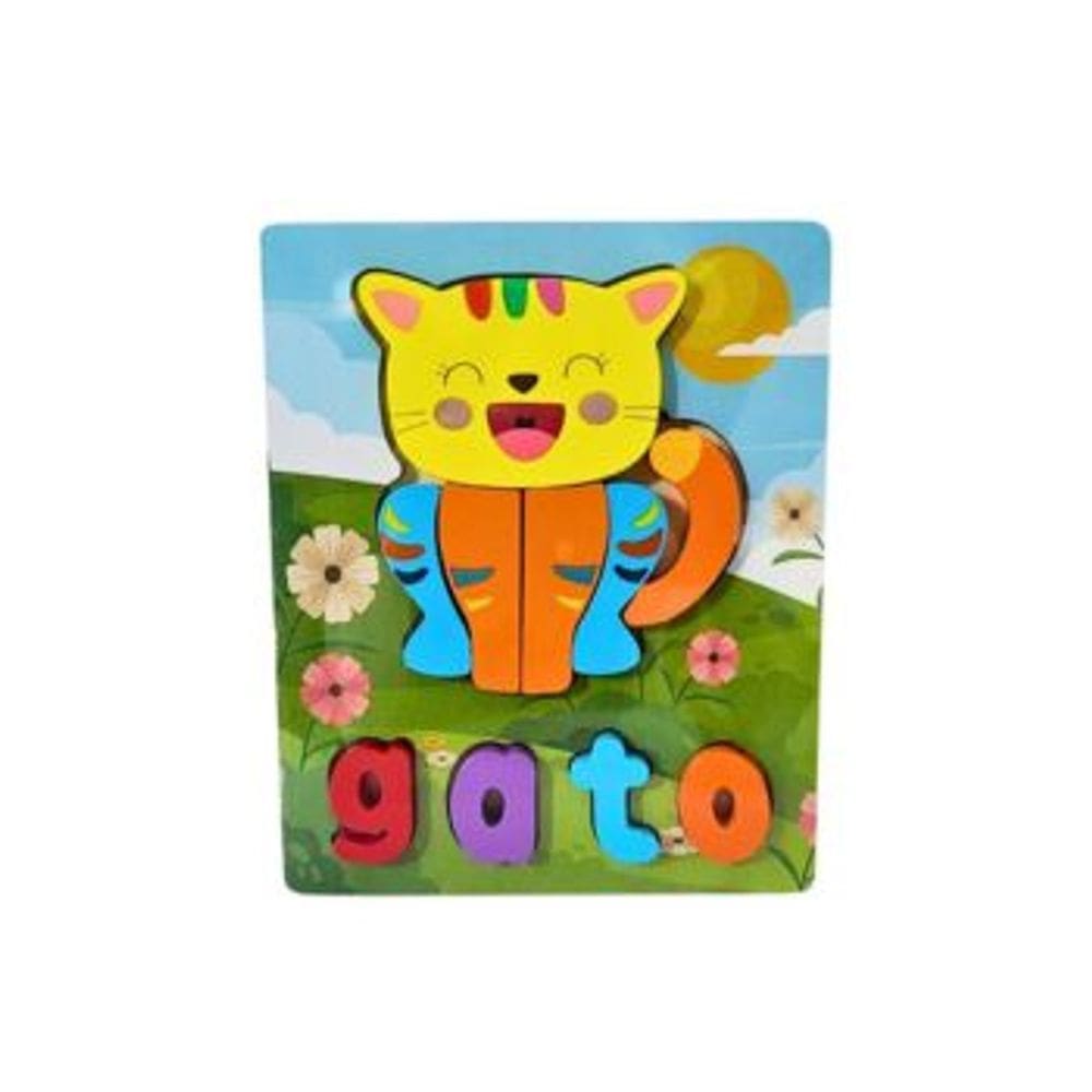 Quebra Cabeca Figura e Palavra MDF Toymix Gato 11 Pecas Brinquedo Educativo Recreativo