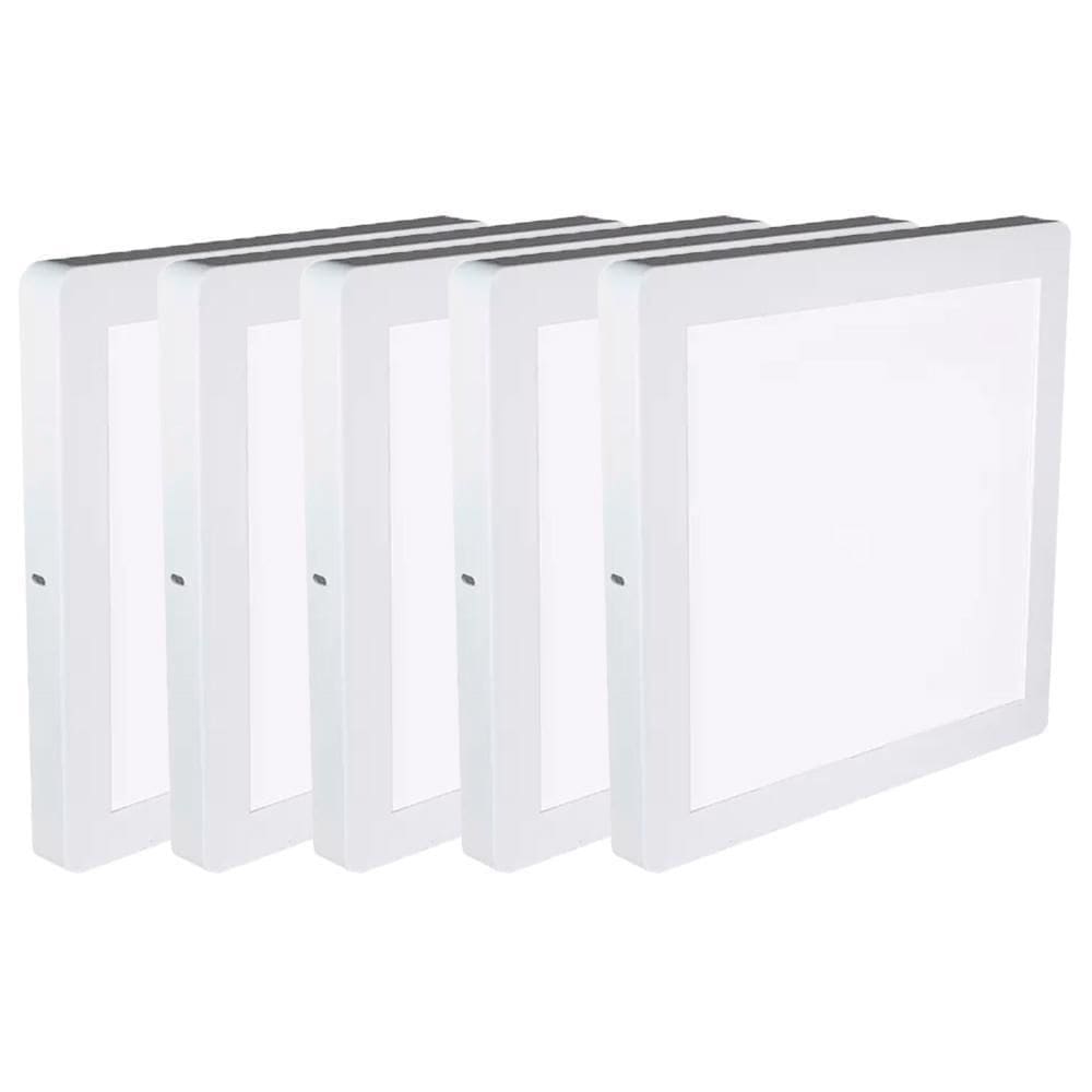 Kit 5 Luminária Plafon Led Quadrado Sobrepor 24W 3000K Noll