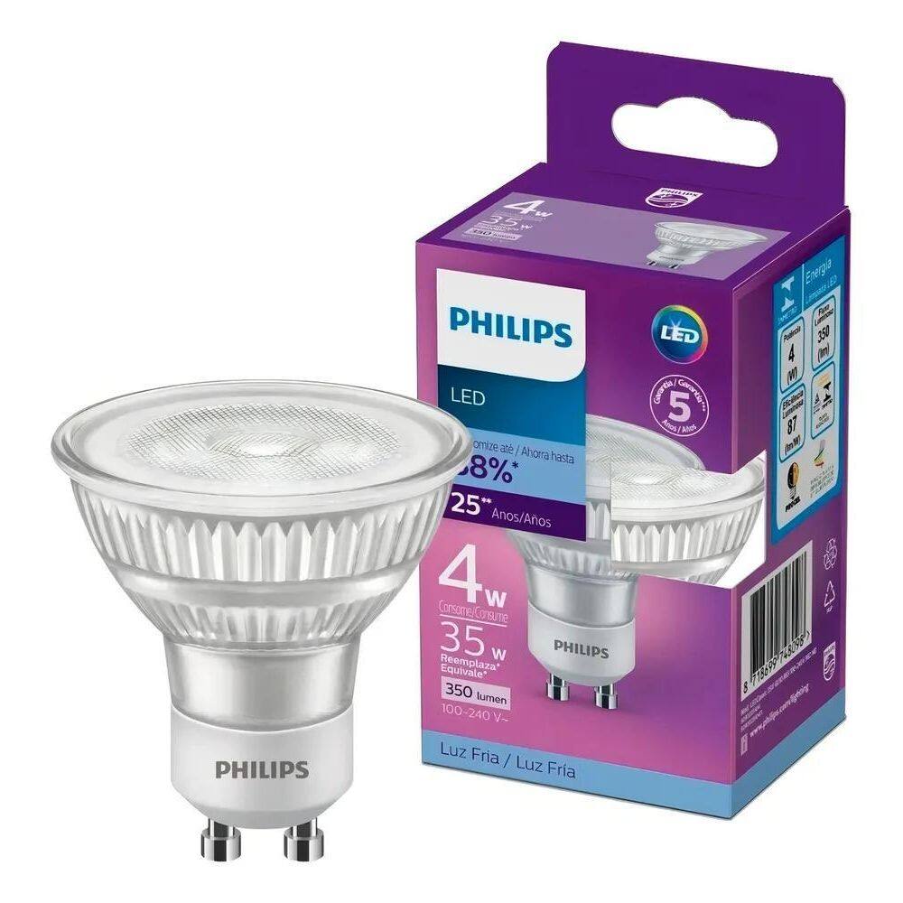 10X Lâmpada Led Philips Dicróica Base Gu10 Branca Fria - 4W