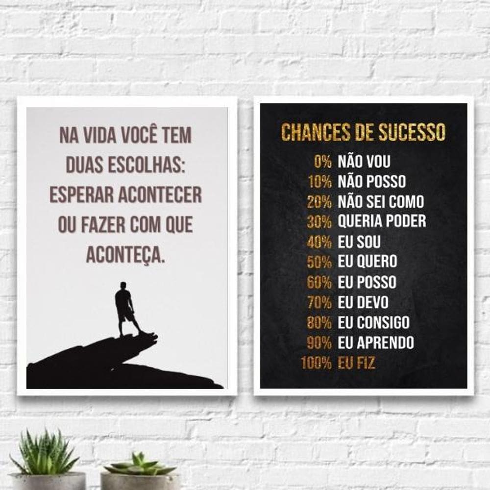 Kit 2 Quadros Motivacionais Faça Acontecer 24X18Cm - Vidro