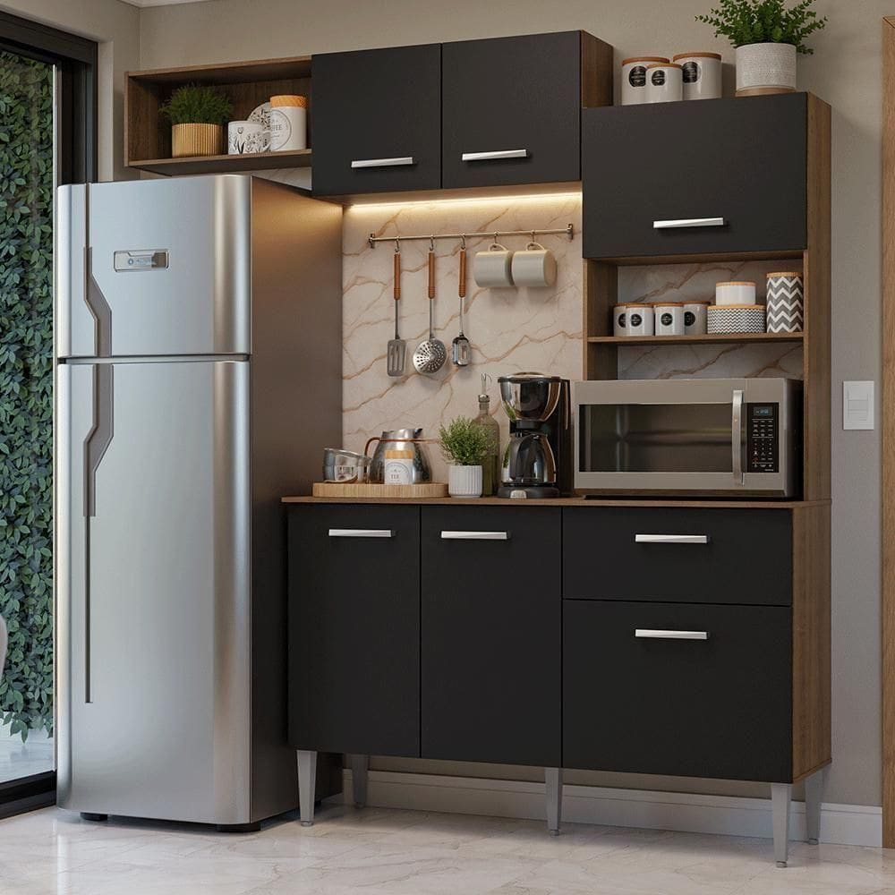 Armário De Cozinha Compacta 196cm Rustic-preto Aura Madesa 01