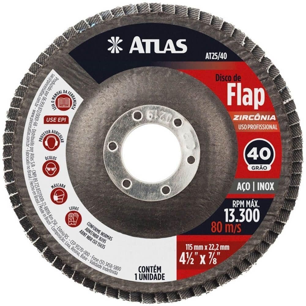 Disco Abrasivo Flap Com 115mm Grão 40 De Zircônia - At25-40 - Pinceis Atlas