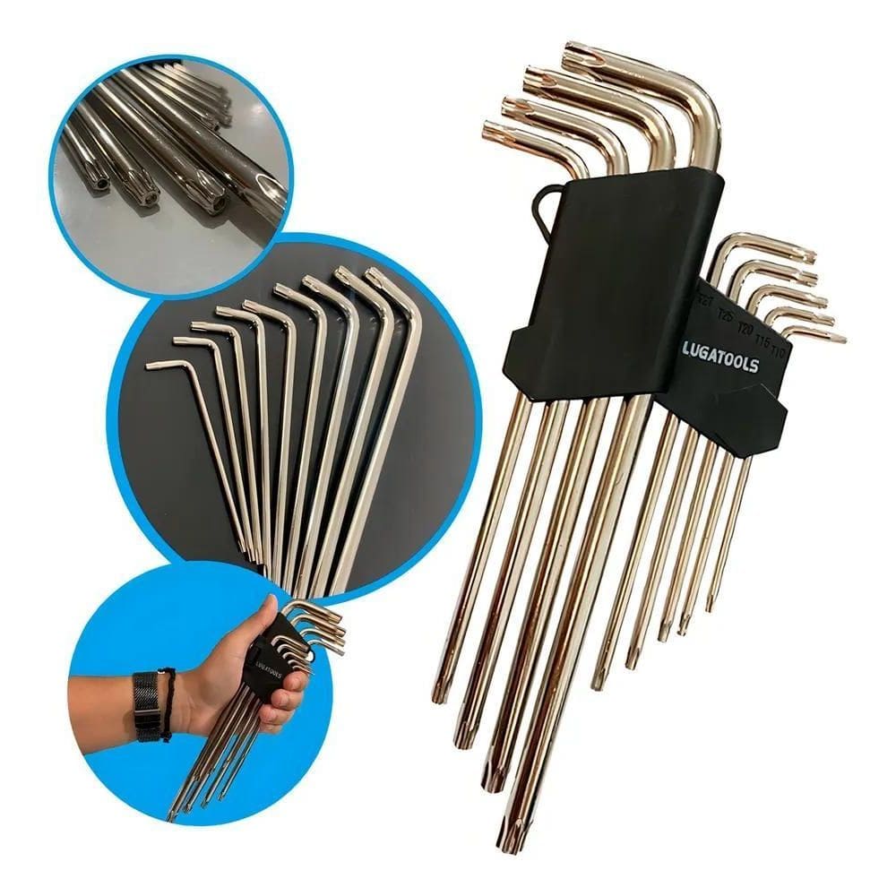 10X Jogo Chave Torx Tipo L Extra Longa Com Furo 9 Pcs Lugat