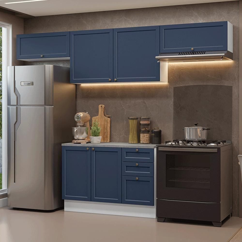 Armário De Cozinha Completa 280 Cm Vik Madesa 01 Branco/azul