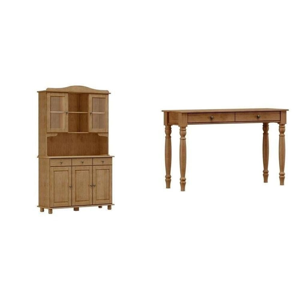 Conjunto Cristaleira 3+2 Portas + Aparador 100% Madeira Maciça - Linha Rubi Finestra Móveis Freijó