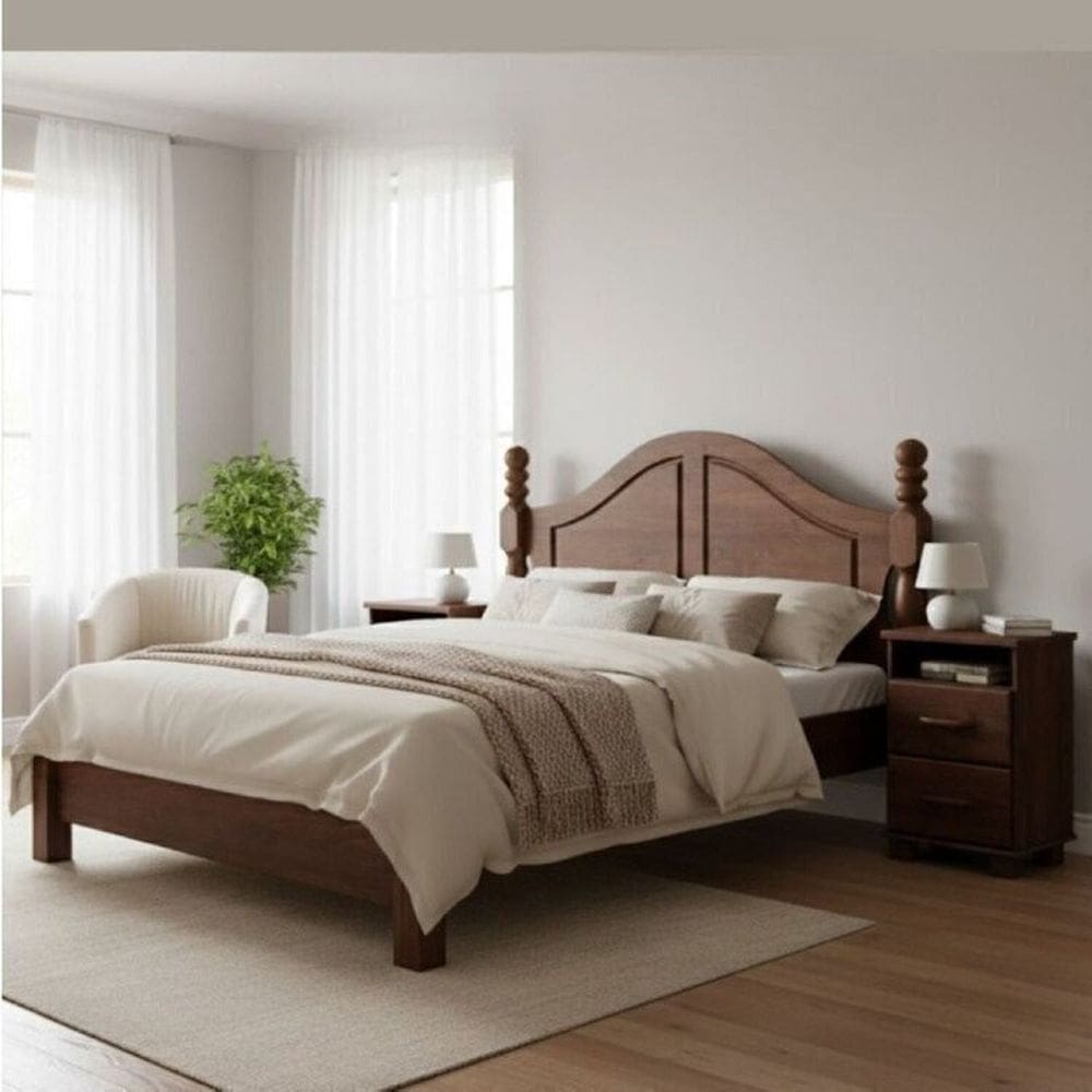 Conjunto Cama Quenn 1,60m + 2 Mesas de Cabeceira 100% Madeira Maciça - Linha Ouro Finestra Móveis Café